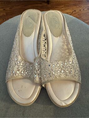 Bolero Champagne Beaded Open-Toe Slide Mules
